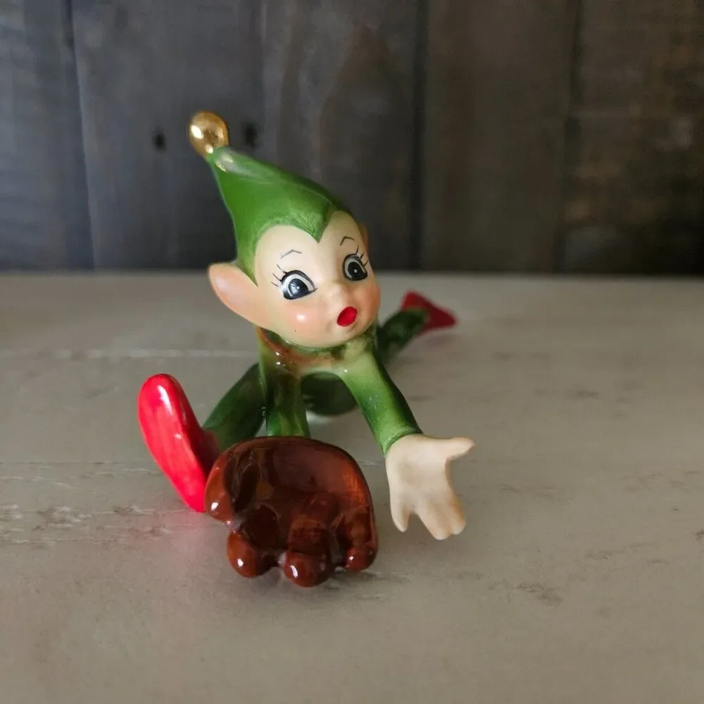 Josef Originals Pixie Figurine Rare Baseball Player Wearing Mitt With Sticker